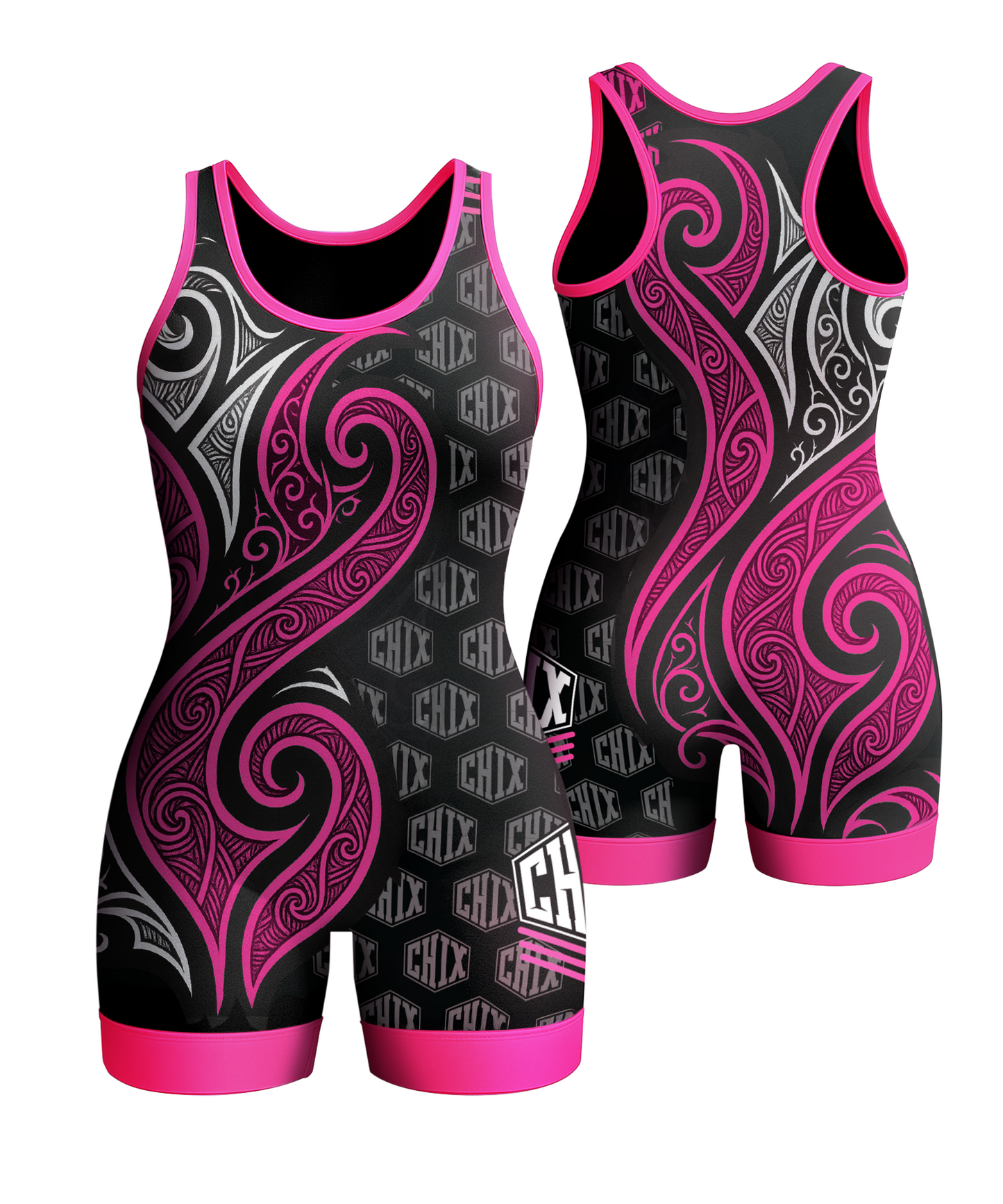 Wrestling Chix Pink & White Tribal Singlet