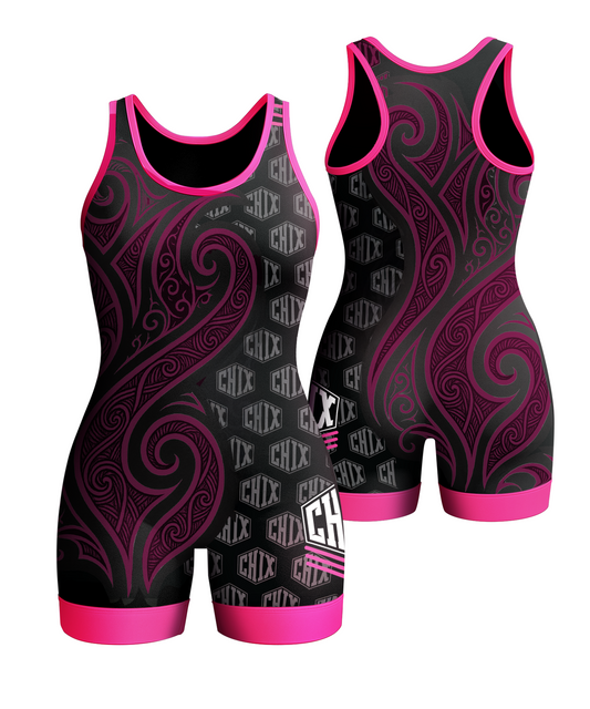 Wrestling Chix Dark Pink Tribal Singlet