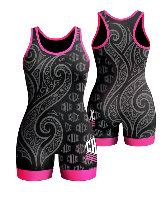 Wrestling Chix Gray Tribal Singlet