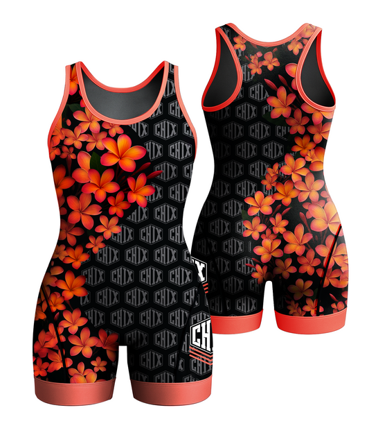 Wrestling Chix Orange Hawaiian Singlet