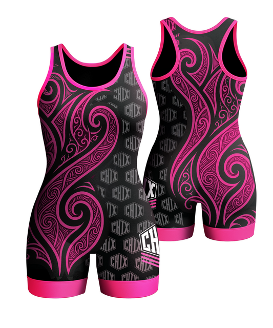 Wrestling Chix Pink Tribal Singlet