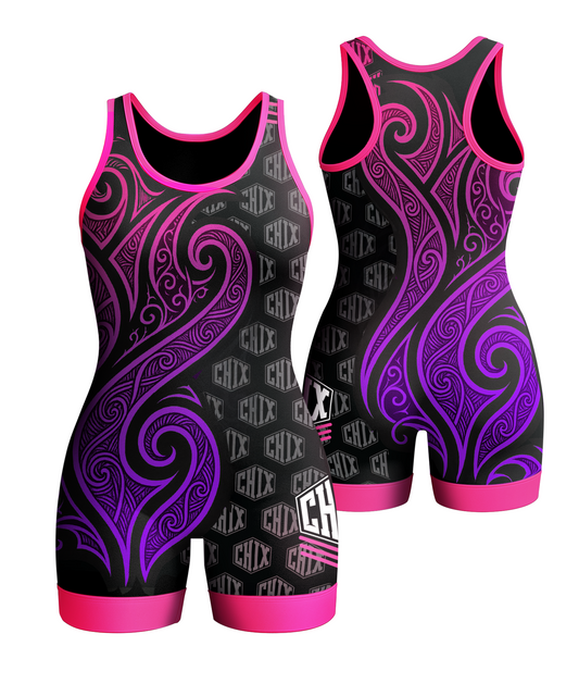 Wrestling Chix Purple & Pink Tribal Singlet